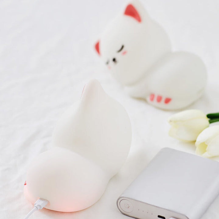 Luz Nocturna de Gato Creativo USB de Silicona Lámpara de Escritorio con Aplauso 