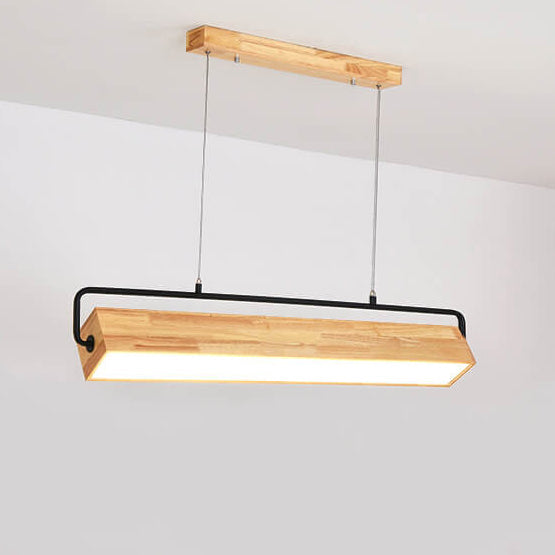 Nordic Minimalist Solid Wood Rectangular LED Chandelier