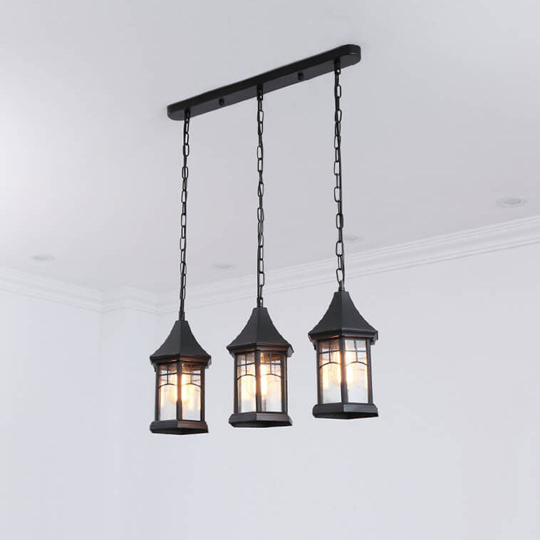 Lámpara de araña colgante para isla de 1/3 luces con jaula hexagonal vintage tradicional de aluminio y vidrio para sala de estar 