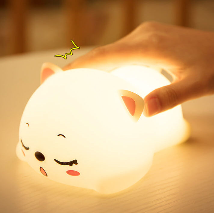 Lámpara de mesa con luz nocturna LED de control remoto de silicona creativa y encantadora de gato 