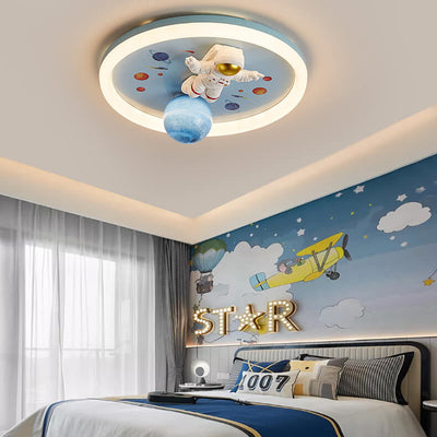 Cartoon Creative Space Astronaut Resin LED Flush Mount Ceiling Light