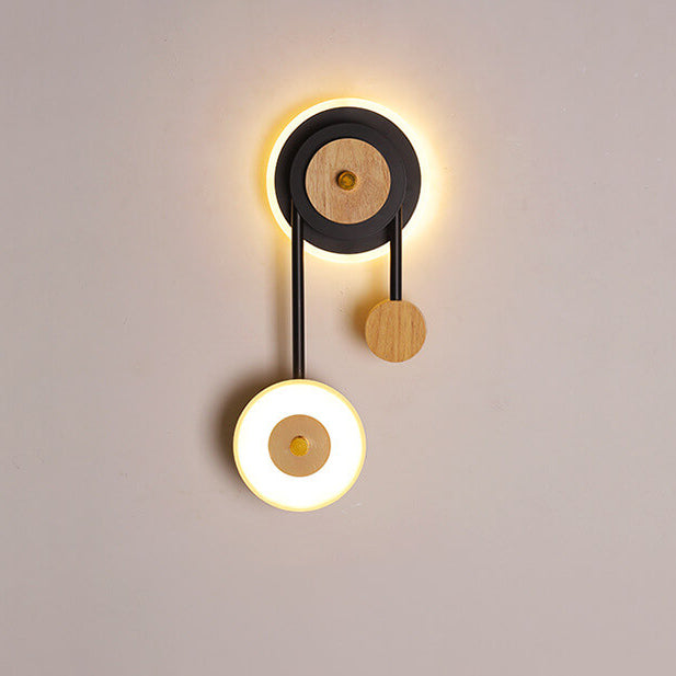 Lampe murale LED avec anneau en bois acrylique rond créatif nordique 