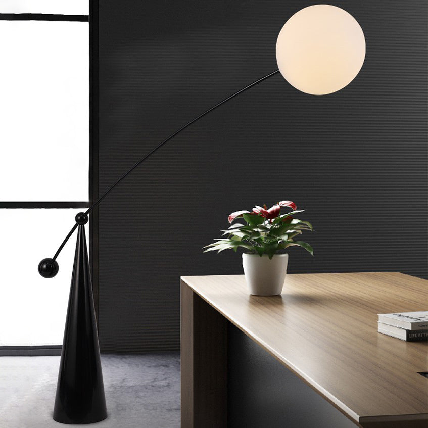 Zeitgenössische kreative konische Basis Angelrute Orb Eisen Glas 1-Licht Stehlampe für Wohnzimmer 