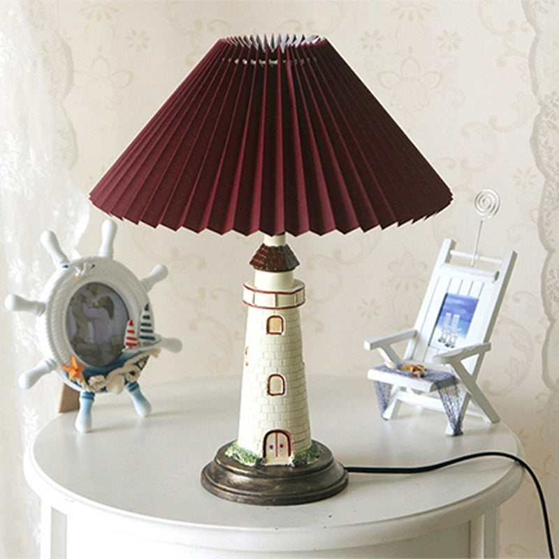 Creative Mediterranean Pleated Lampshade Lighthouse Base 1-Light Table Lamp
