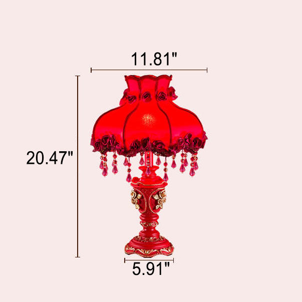 European Wedding Red Fabric Tassel Resin 1-Light Table Lamp