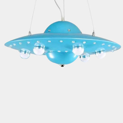 Contemporary Creative Kids Spaceship Iron Glass LED Chandelier For Bedroom