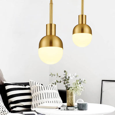 Nordic Vintage Brass Glass Oval 1-Light Pendant Light