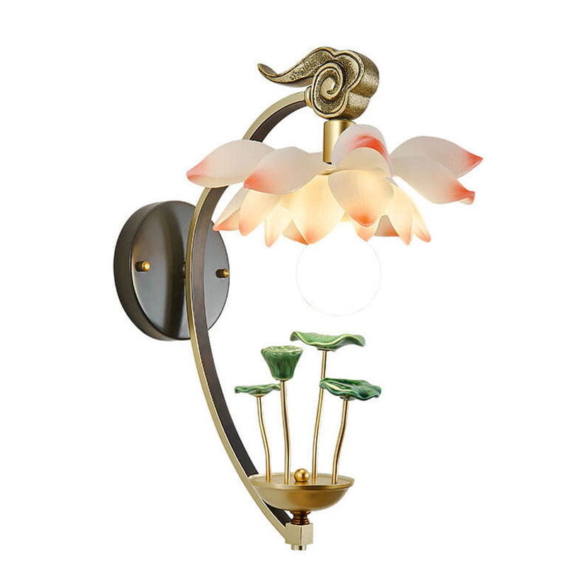 Modern Chinese Lotus Ceramic Resin 1-Light Wall Sconce Lamp