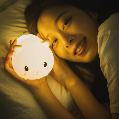 Lampe de Table LED avec Minuterie USB Pat en Silicone Chat Créatif et Mignon 