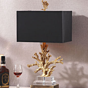 Modern Art Deco Linen Resin Crystal Coral Base 1-Light Table Lamp For Bedroom