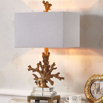 Modern Art Deco Linen Resin Crystal Coral Base 1-Light Table Lamp For Bedroom