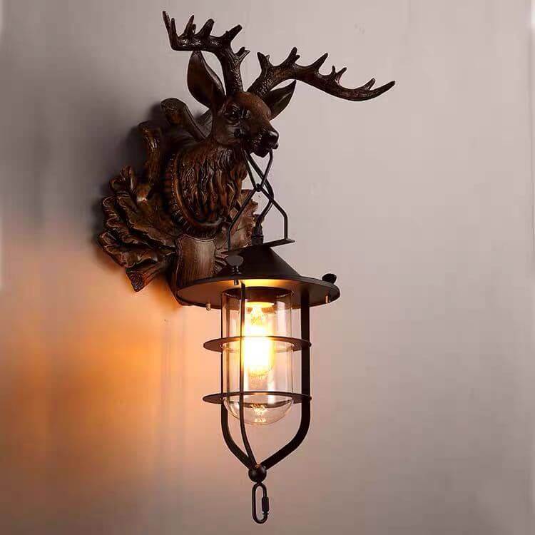Applique Murale Rétro Tête de Cerf à Bois 1 Lumière 