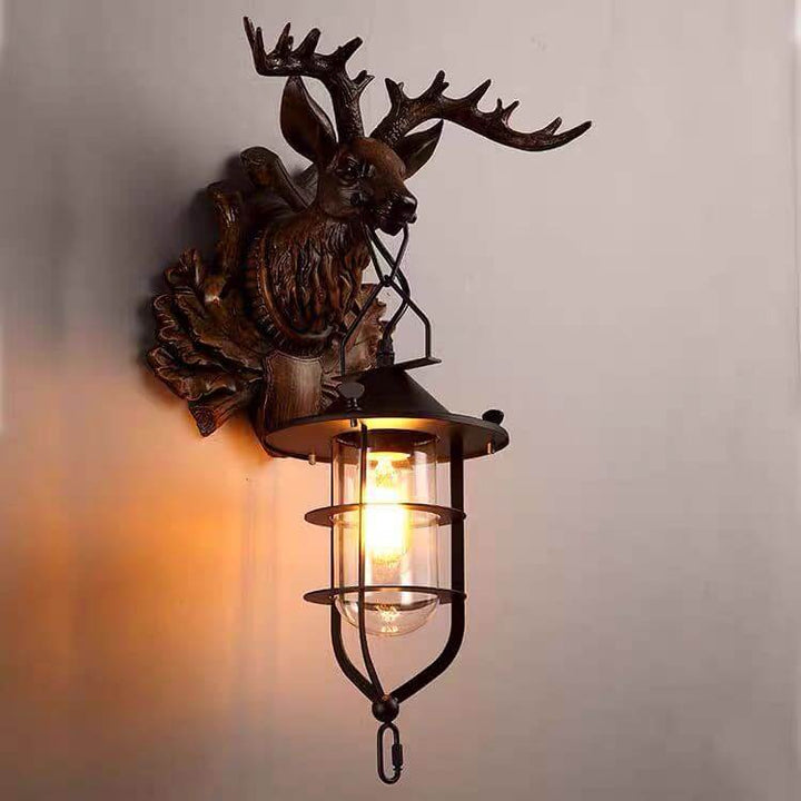 Applique Murale Rétro Tête de Cerf à Bois 1 Lumière 