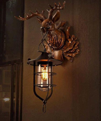 Retro Deer Head Antlers 1-Light Wall Sconce Lamp