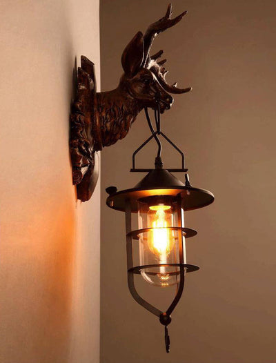 Retro Deer Head Antlers 1-Light Wall Sconce Lamp