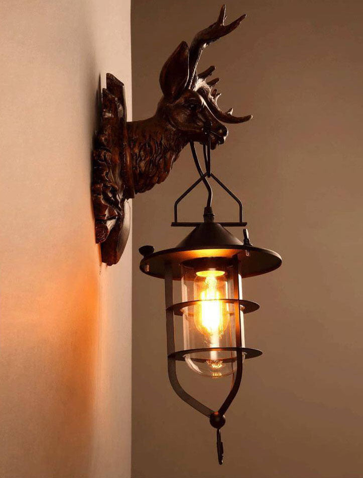 Retro Deer Head Antlers 1-Light Wall Sconce Lamp