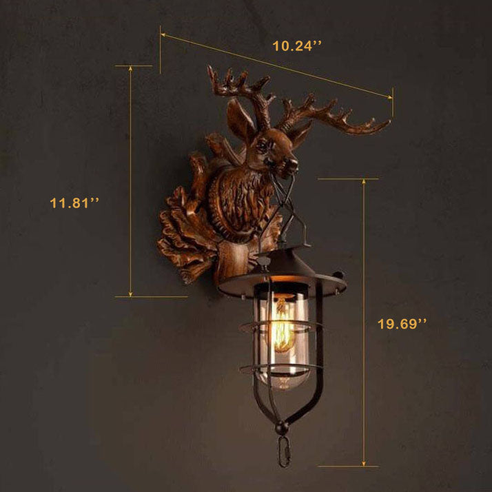 Applique Murale Rétro Tête de Cerf à Bois 1 Lumière 
