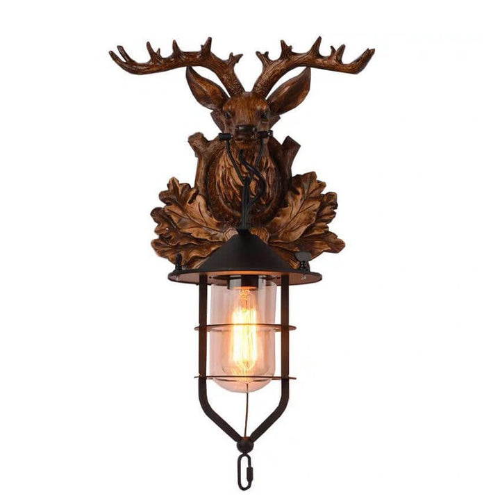 Applique Murale Rétro Tête de Cerf à Bois 1 Lumière 