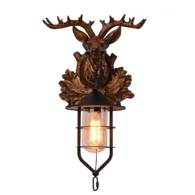 Retro Deer Head Antlers 1-Light Wall Sconce Lamp