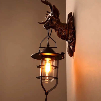 Retro Deer Head Antlers 1-Light Wall Sconce Lamp