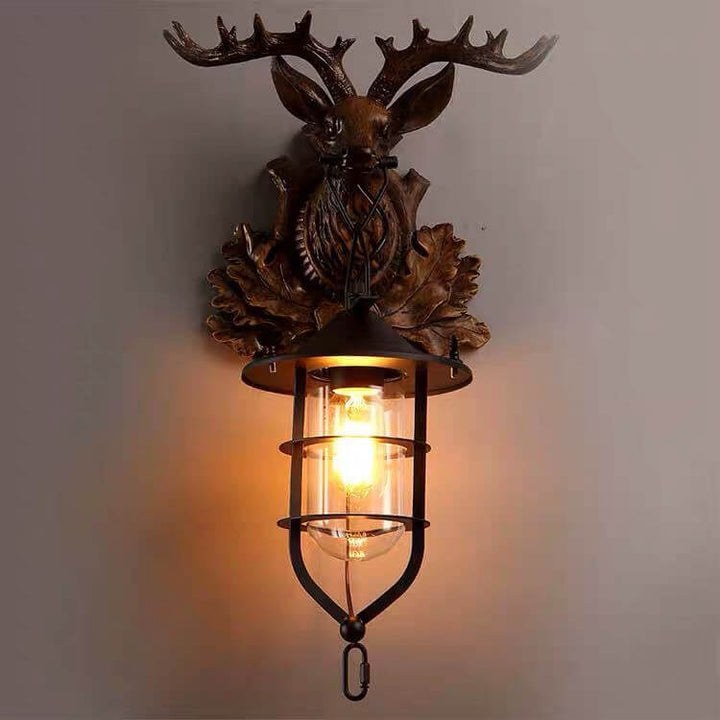 Applique Murale Rétro Tête de Cerf à Bois 1 Lumière 