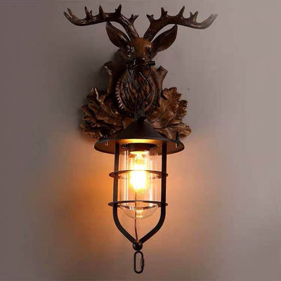 Retro Deer Head Antlers 1-Light Wall Sconce Lamp