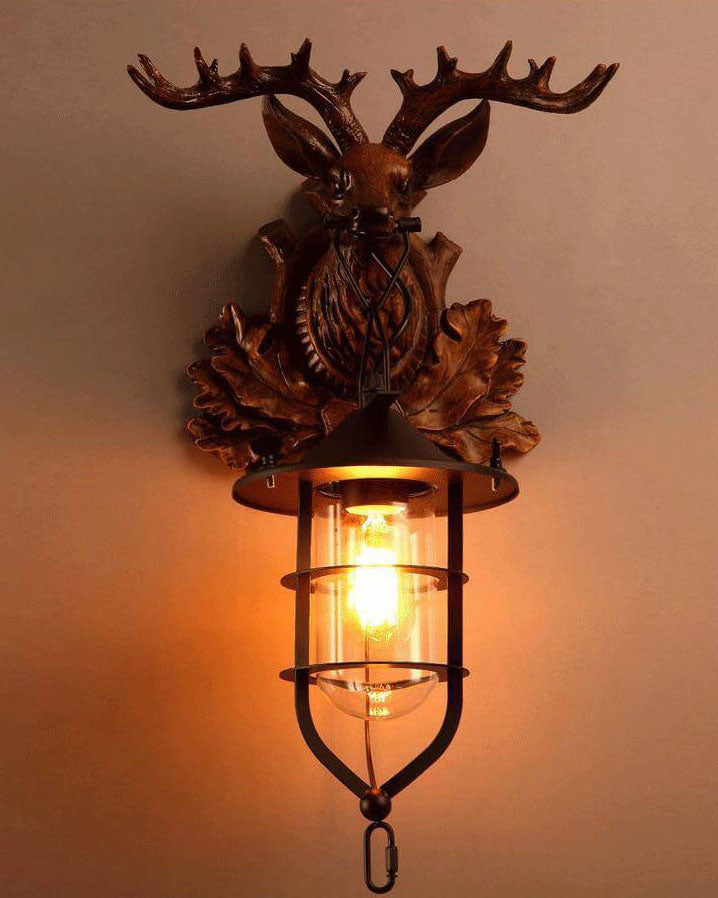 Applique Murale Rétro Tête de Cerf à Bois 1 Lumière 