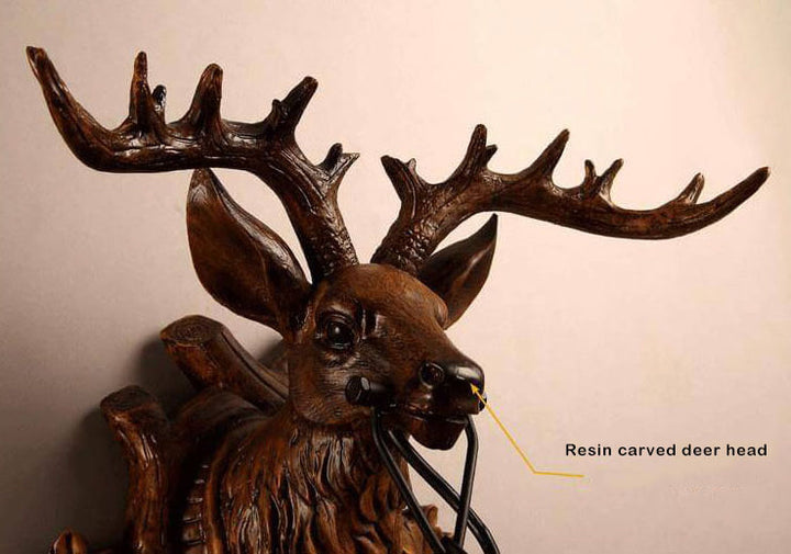 Applique Murale Rétro Tête de Cerf à Bois 1 Lumière 