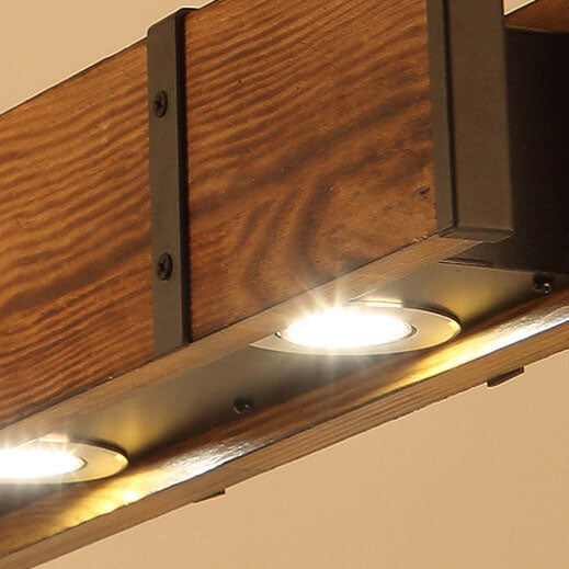 Retro lineare 4-Licht-Holz-LED-Kronleuchter 