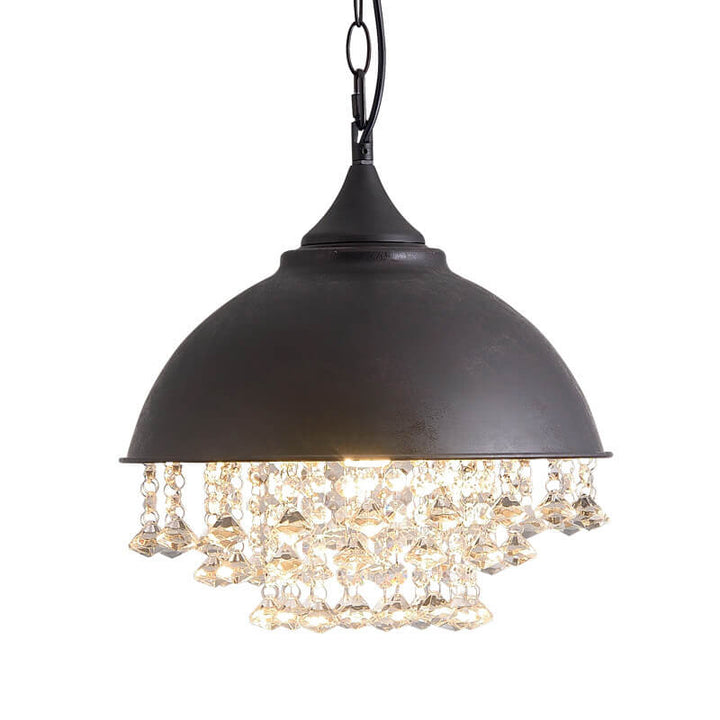 Industrielle Vintage-Topfdeckel Kristallquaste 1-Licht Pendelleuchte 
