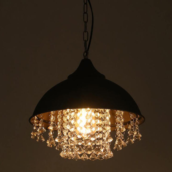 Couvercle de Pot Vintage Industriel avec Pendentif à Cristal à Gland 1 Lumière 