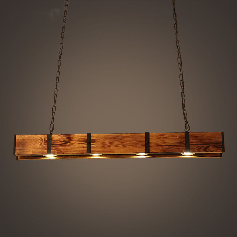Retro Linear 4-Light Wood LED Chandeliers