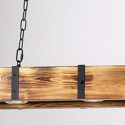 Retro Linear 4-Light Wood LED Chandeliers