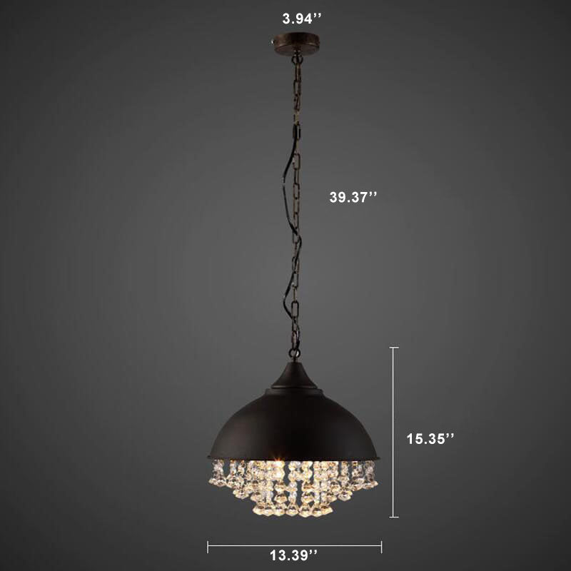 Couvercle de Pot Vintage Industriel avec Pendentif à Cristal à Gland 1 Lumière 