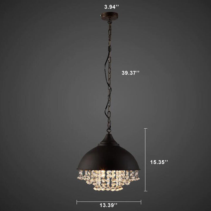 Couvercle de Pot Vintage Industriel avec Pendentif à Cristal à Gland 1 Lumière 