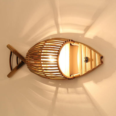 Vintage Bamboo Weaving Fish Shaped 1-Light Wall Sconce Lamp