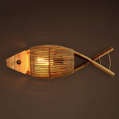 Vintage Bamboo Weaving Fish Shaped 1-Light Wall Sconce Lamp
