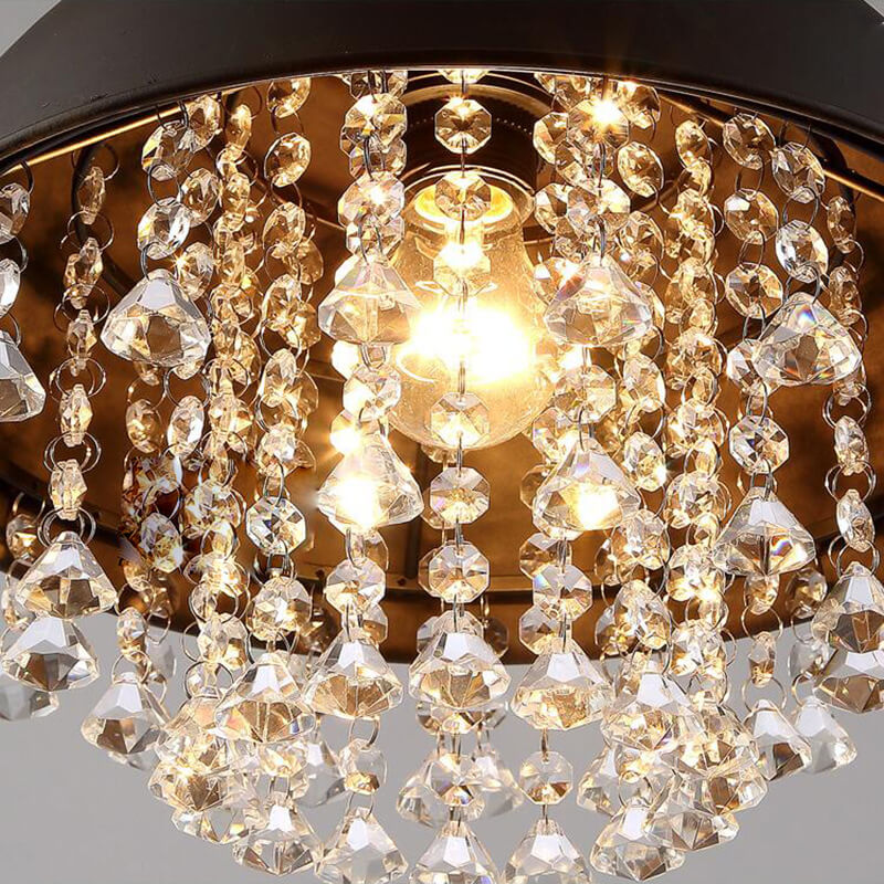 Couvercle de Pot Vintage Industriel avec Pendentif à Cristal à Gland 1 Lumière 