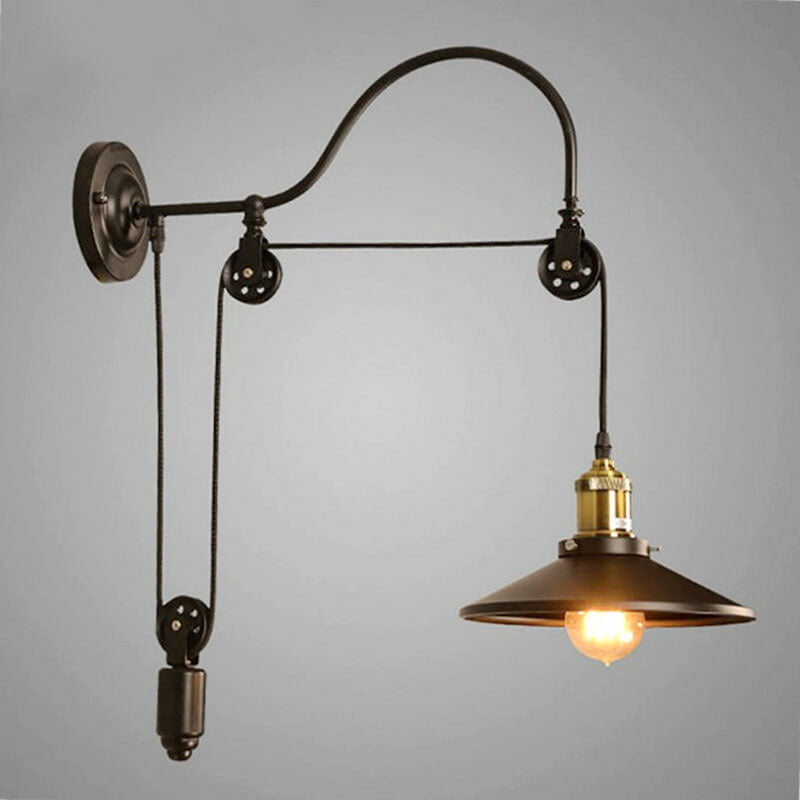Retro Industrial Wrought Iron 1-Light  Pulley Wall Sconce Lamp