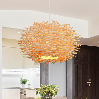 Moderne Rattan Weaving Bird Nest 1 Light Pendelleuchte 