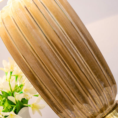 Moderne Stoff-Keramik-Säule Messing 1-flammige Tischlampe 