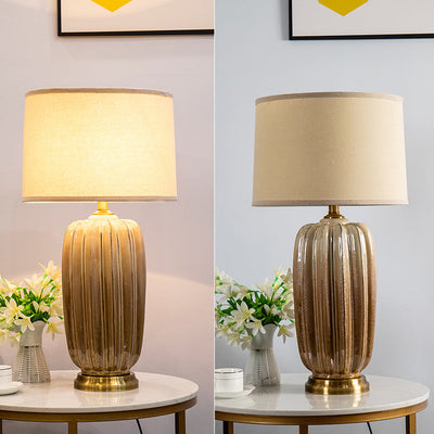 Modern Fabric Ceramic Column Brass 1-Light Table Lamp