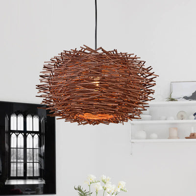 Modern Rattan Weaving Bird Nest 1 Light Pendant Light