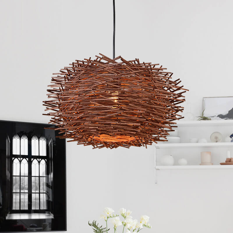 Moderne Rattan Weaving Bird Nest 1 Light Pendelleuchte 