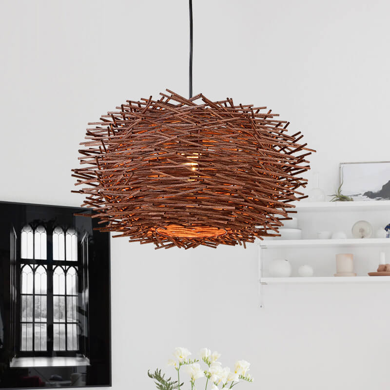 Modern Rattan Weaving Bird Nest 1 Light Pendant Light