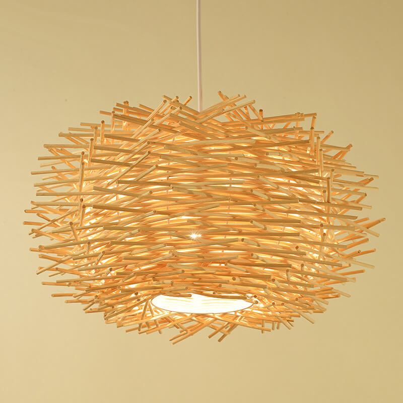 Modern Rattan Weaving Bird Nest 1 Light Pendant Light BulbSquare