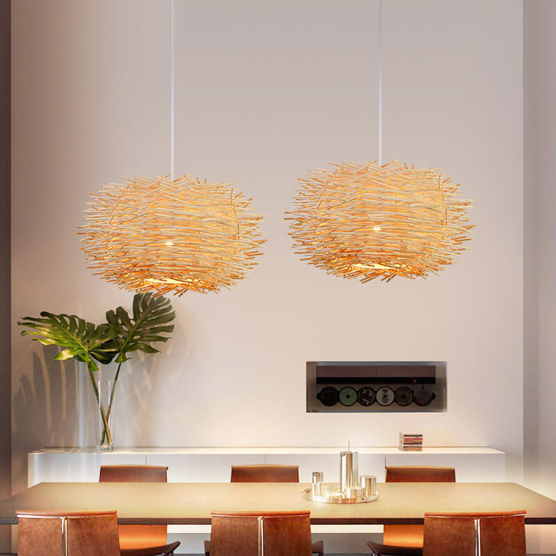 Modern Rattan Weaving Bird Nest 1 Light Pendant Light