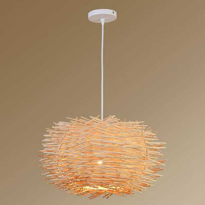 Modern Rattan Weaving Bird Nest 1 Light Pendant Light