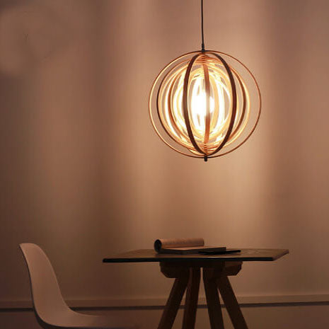 Nordic Creative Revolving Ring  Wooden 1-Light Pendant Light