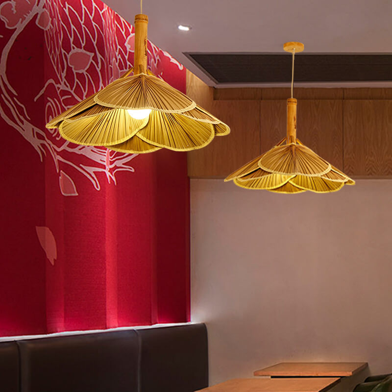 Luminaire suspendu à dôme à 1 lumière LED en bambou tissé 